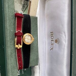 Rolex Women's Gold Watch with Red Strap